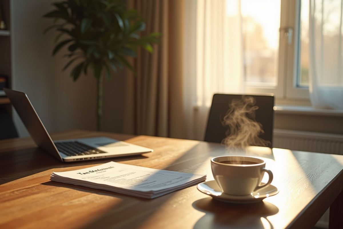Intérieur d un appartement loué avec documents et café le matin