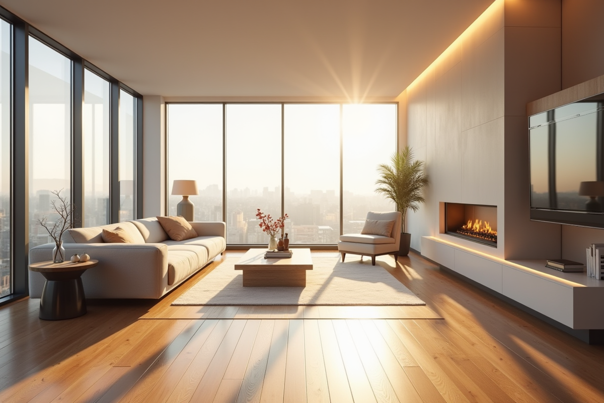 Appartement moderne lumineux avec grandes fenêtres et plan ouvert