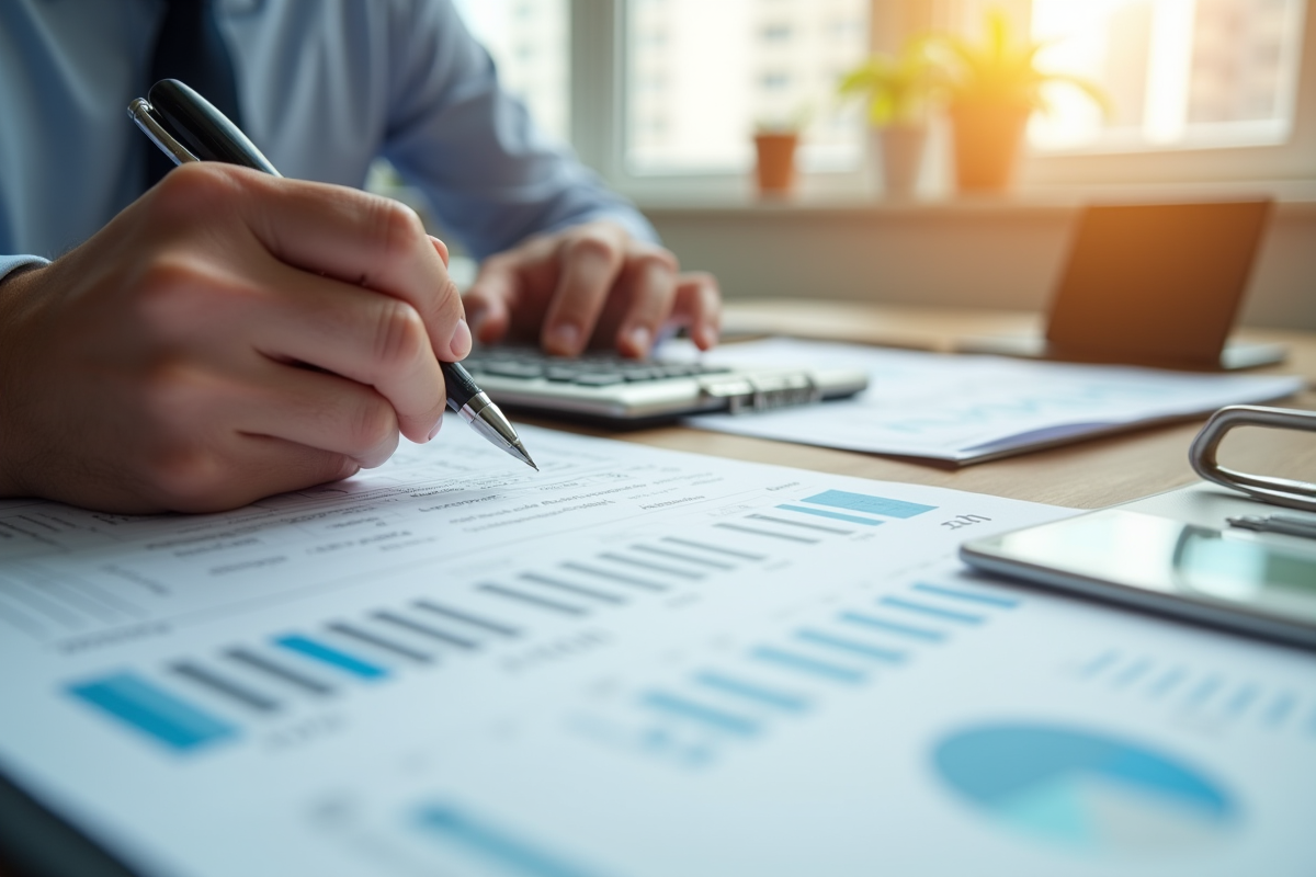 Détail d’un comptable signant un formulaire fiscal