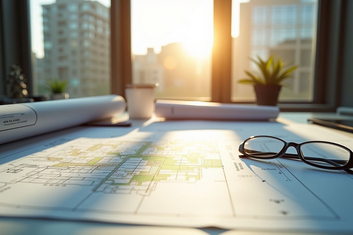 Bureau d urbanisme avec plans et documents de zonage
