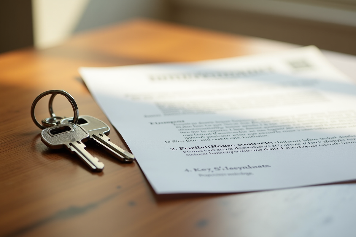 Jeu de clés et contrat de location sur une table en bois bien éclairée