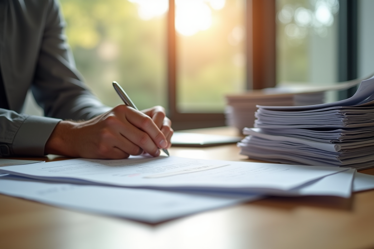 Comptable professionnel dans un bureau lumineux examinant des documents de location