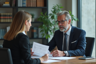 Conseiller bancaire en costume montrant des documents financiers