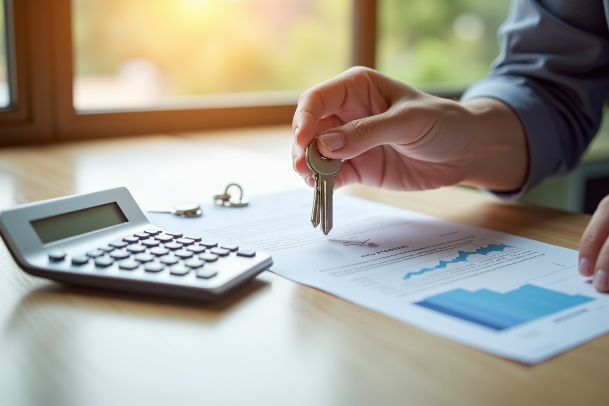 Main tenant un contrat hypothécaire avec clés et calculatrice