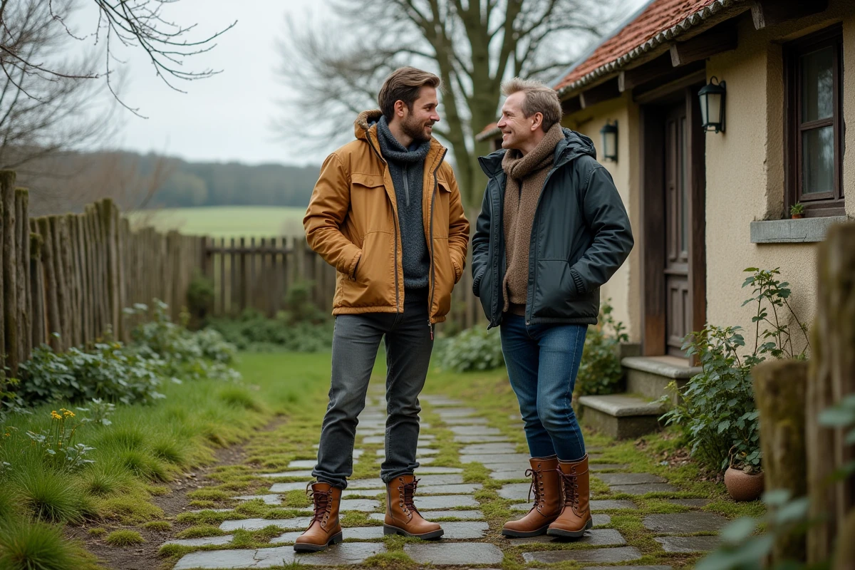 Jeune couple inspectant le jardin d