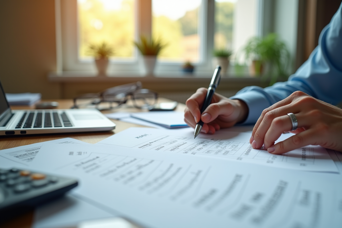 Personne remplissant une declaration fiscale dans un bureau lumineux