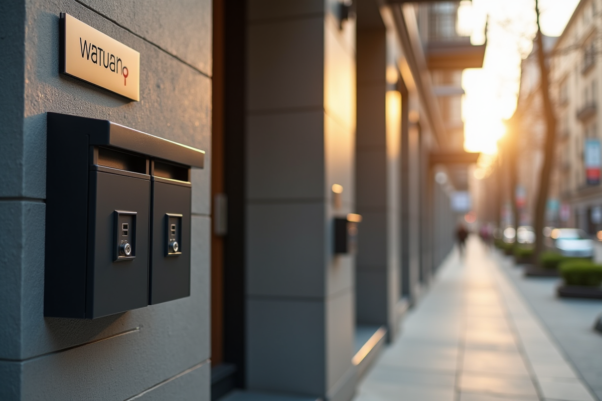 Façade d un immeuble avec boîtes aux lettres et sonnette