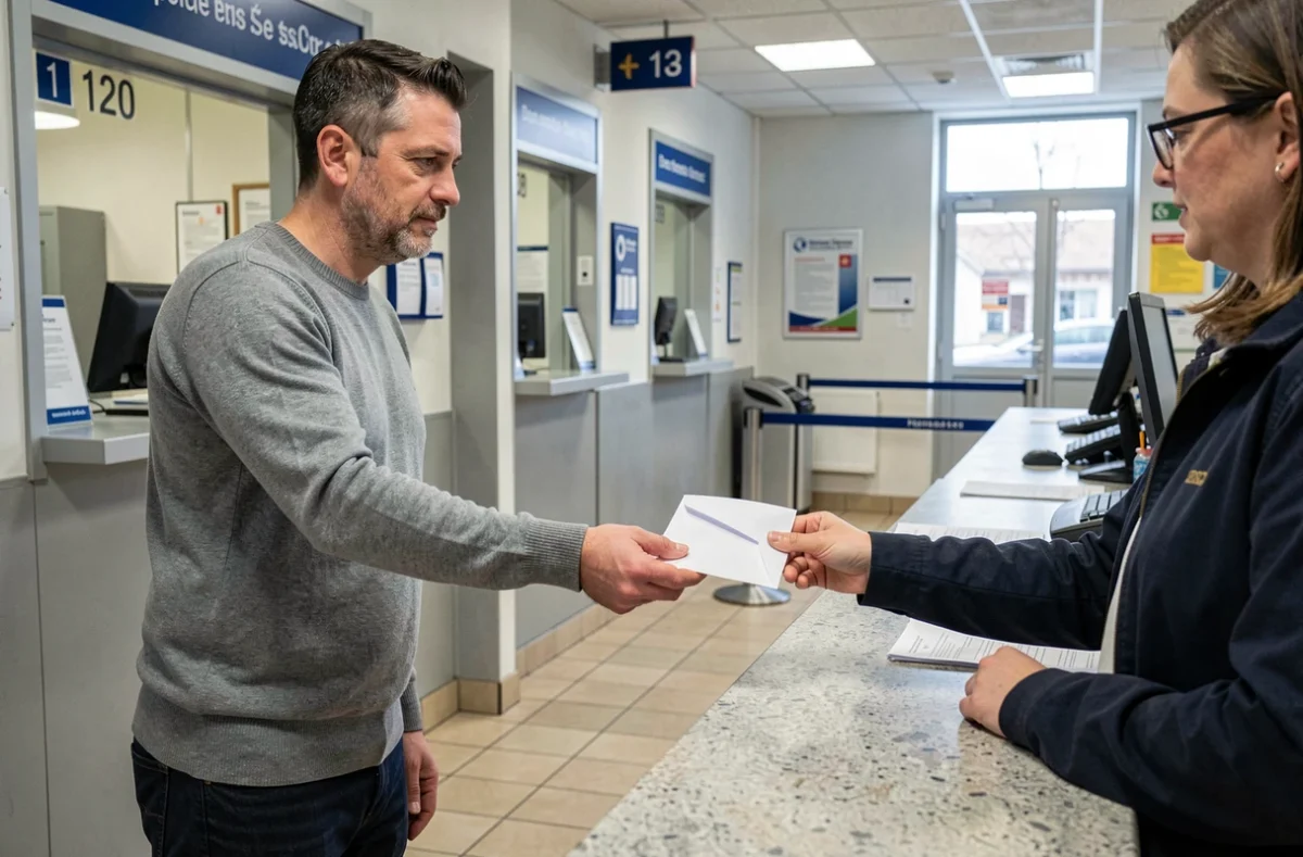 Homme envoyant une lettre recommandée de résiliation de bail à La Poste