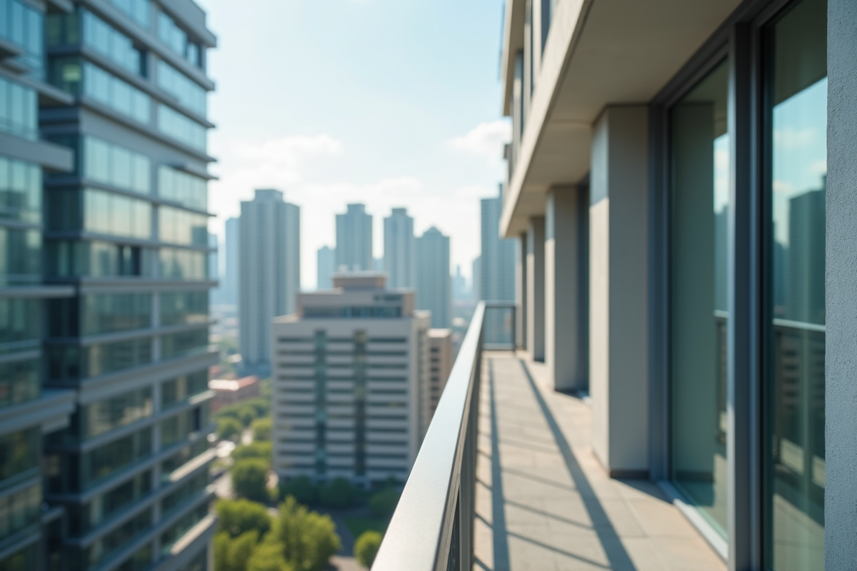 Façade d'un immeuble moderne avec balcon en gros plan