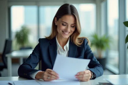Femme d'affaires souriante dans un bureau moderne