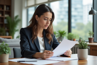 Femme d affaires en immobilier dans un salon lumineux
