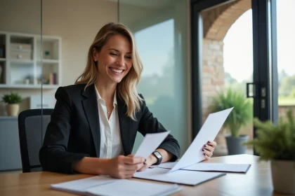 Femme d'affaires souriante dans un bureau moderne &agrave; Perpignan