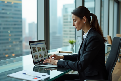Femme d'affaires regardant des annonces immobilières en bureau
