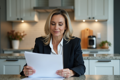 Femme d affaires examinant des documents hypothecaires