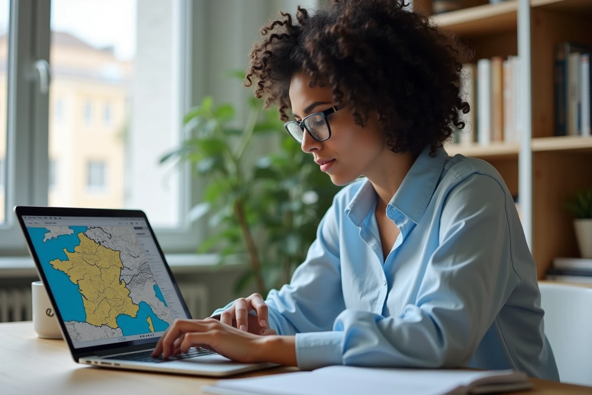 Jeune femme compare prix de location sur un ordinateur