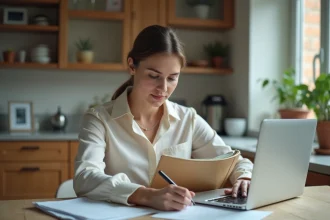 Femme remplissant un formulaire de logement à la maison