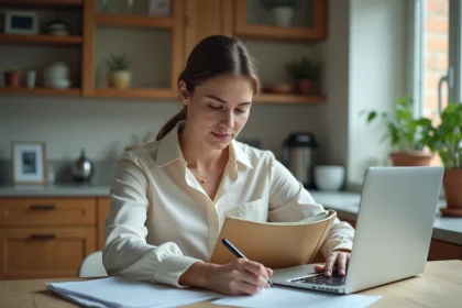 Femme remplissant un formulaire de logement &agrave; la maison