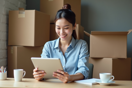 Jeune femme professionnelle vérifiant ses factures digitales