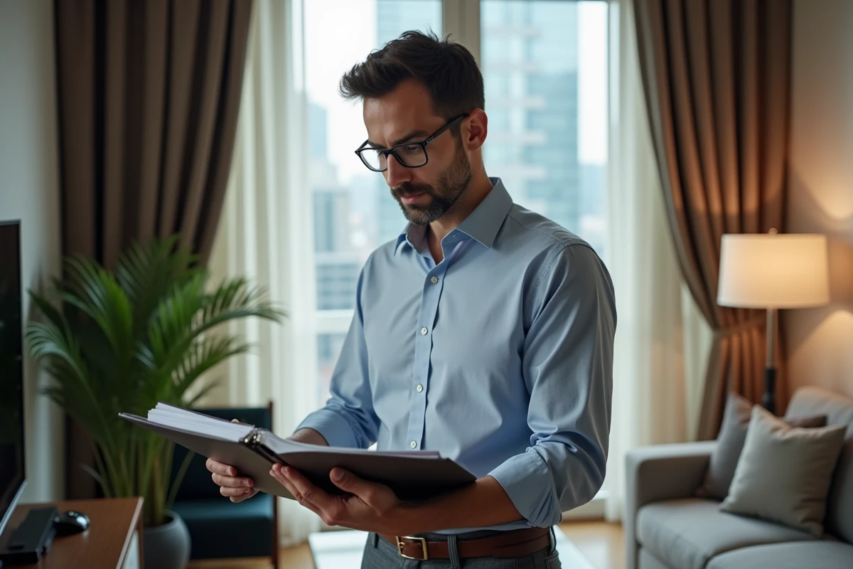 Homme regardant un contrat près d