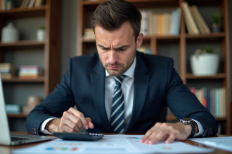 Homme d affaires en bureau examinant des documents financiers