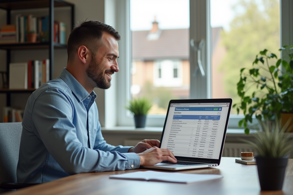 Homme d'affaires examinant des feuilles de dépenses immobilières