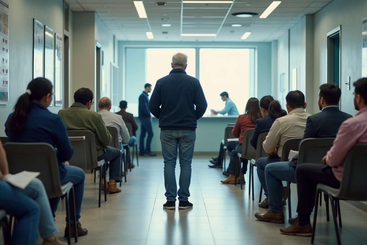 Homme remettant des documents à la reception d