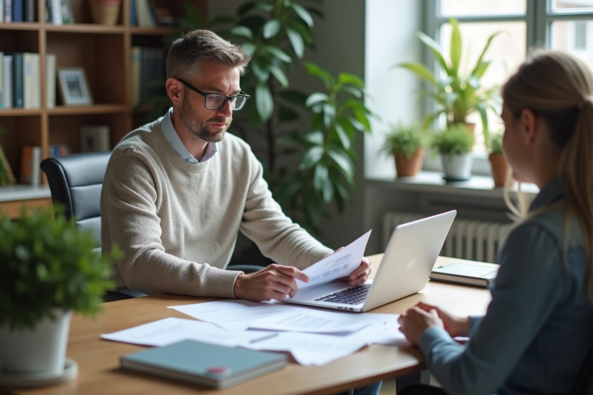 Homme rencontrant un conseiller financier au bureau