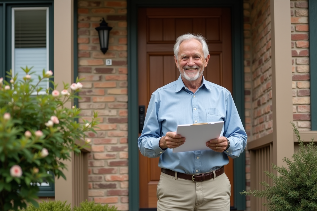 Homme souriant tenant une police d