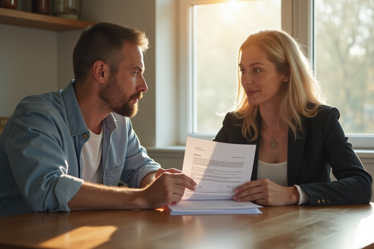 Locataire et propriétaire discutant du loyer à la maison