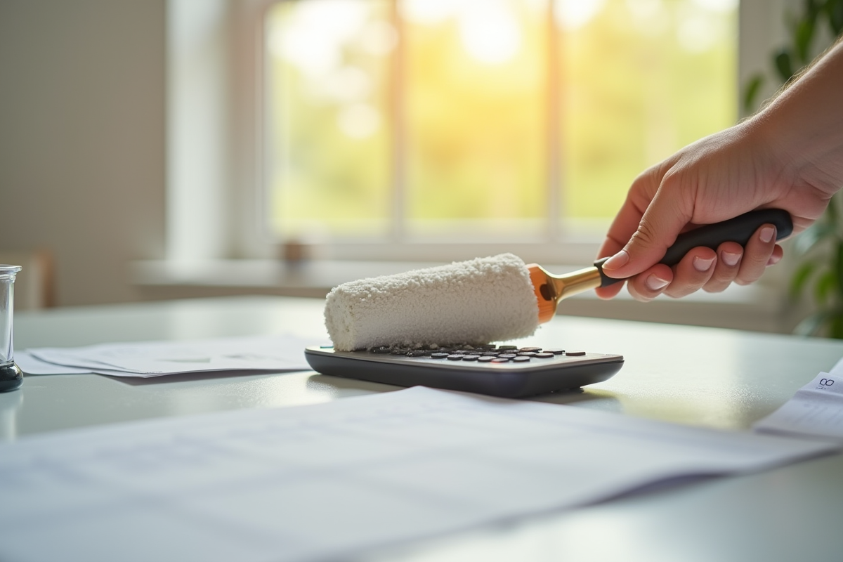 Main avec rouleau de peinture appliquant de la peinture fraîche