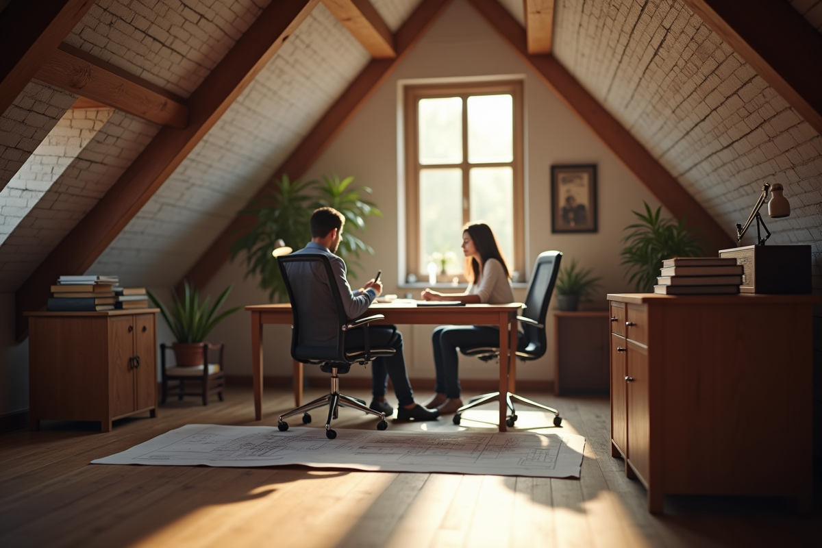 Personne travaillant dans un bureau d attic avec lumière naturelle