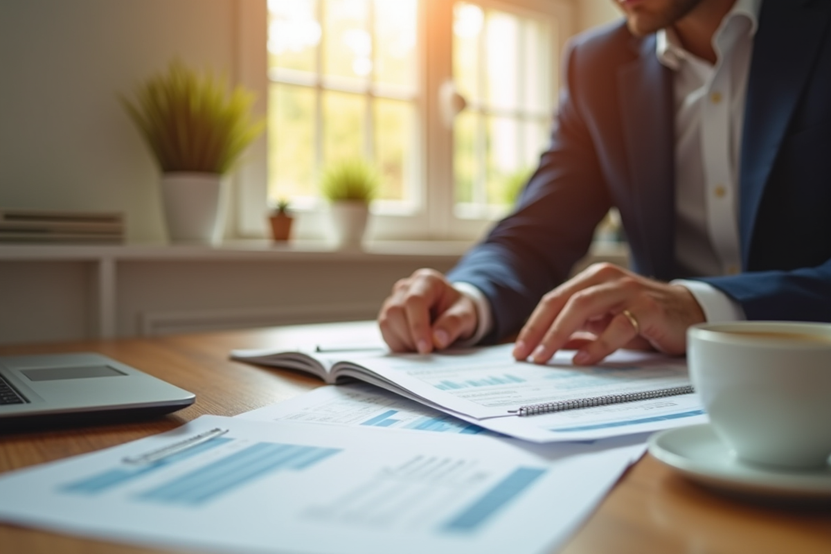 Personne examinant des documents financiers au matin