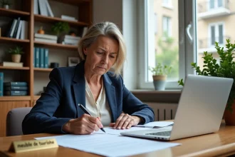 Propriétaire de meublé de tourisme examinant des documents administratifs liés au classement en copropriété