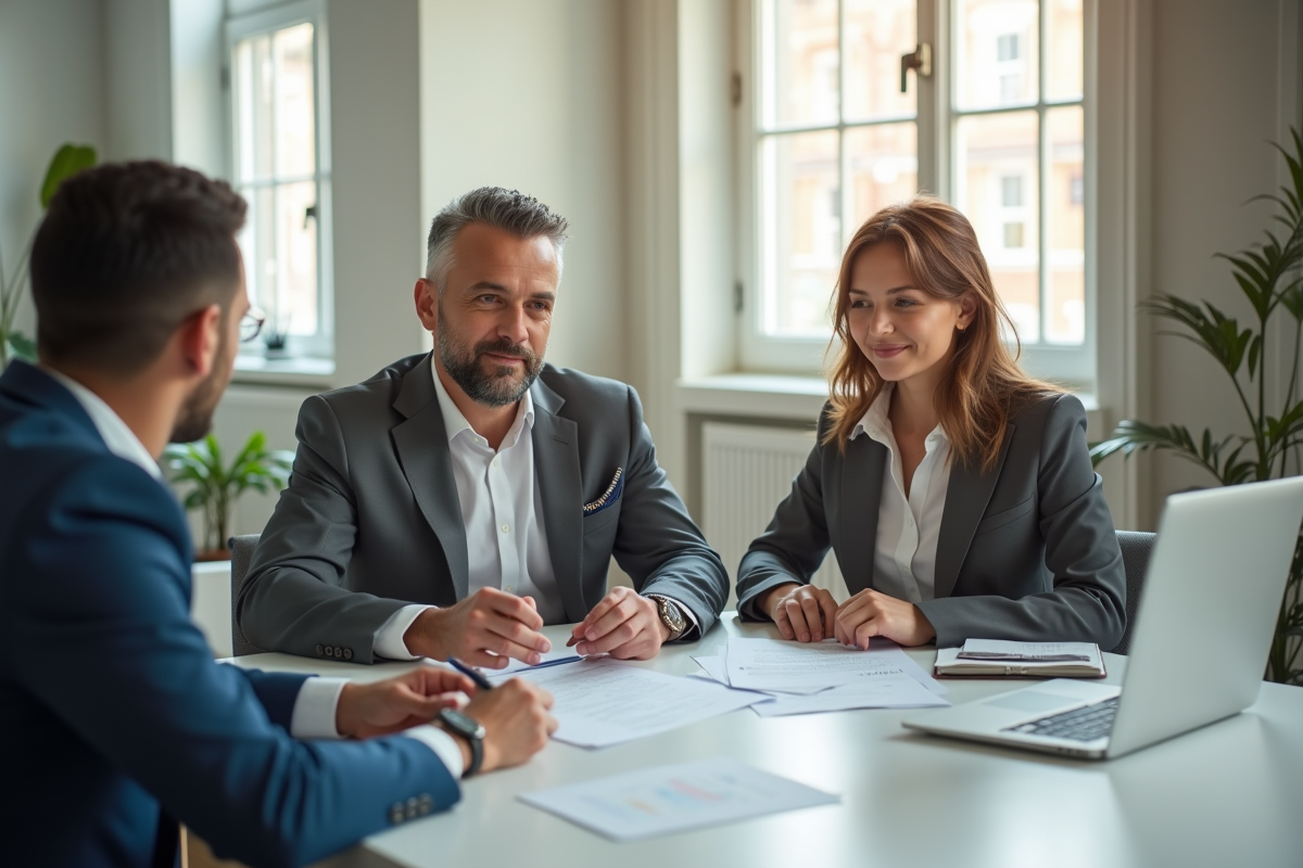 Réunion avec un conseiller financier dans un bureau lumineux