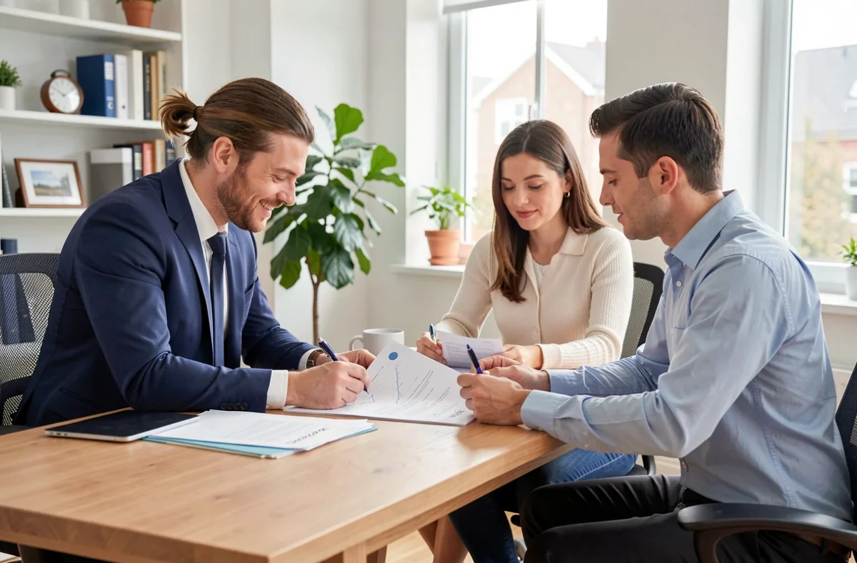 Rendez-vous d'estimation avec des documents sur un bureau d'agence