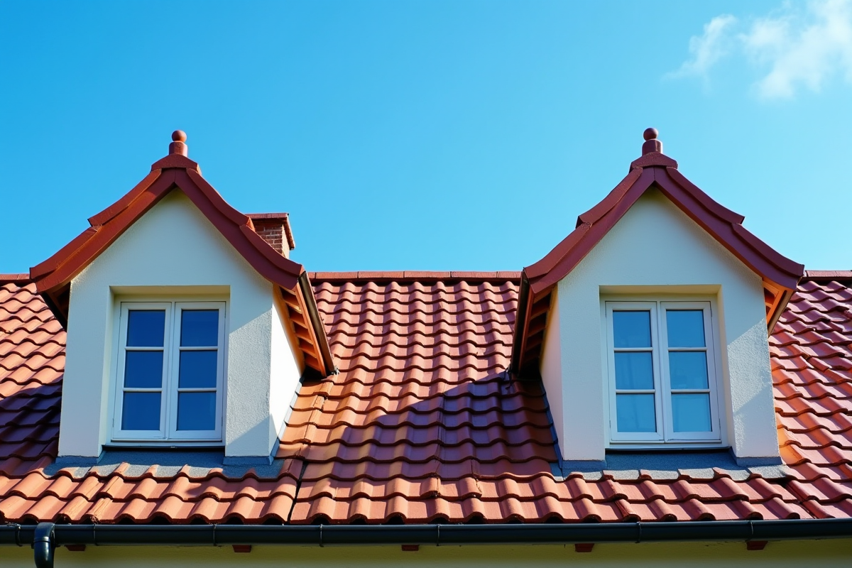 Vue extérieure d un toit de maison européenne avec deux styles de lucarnes