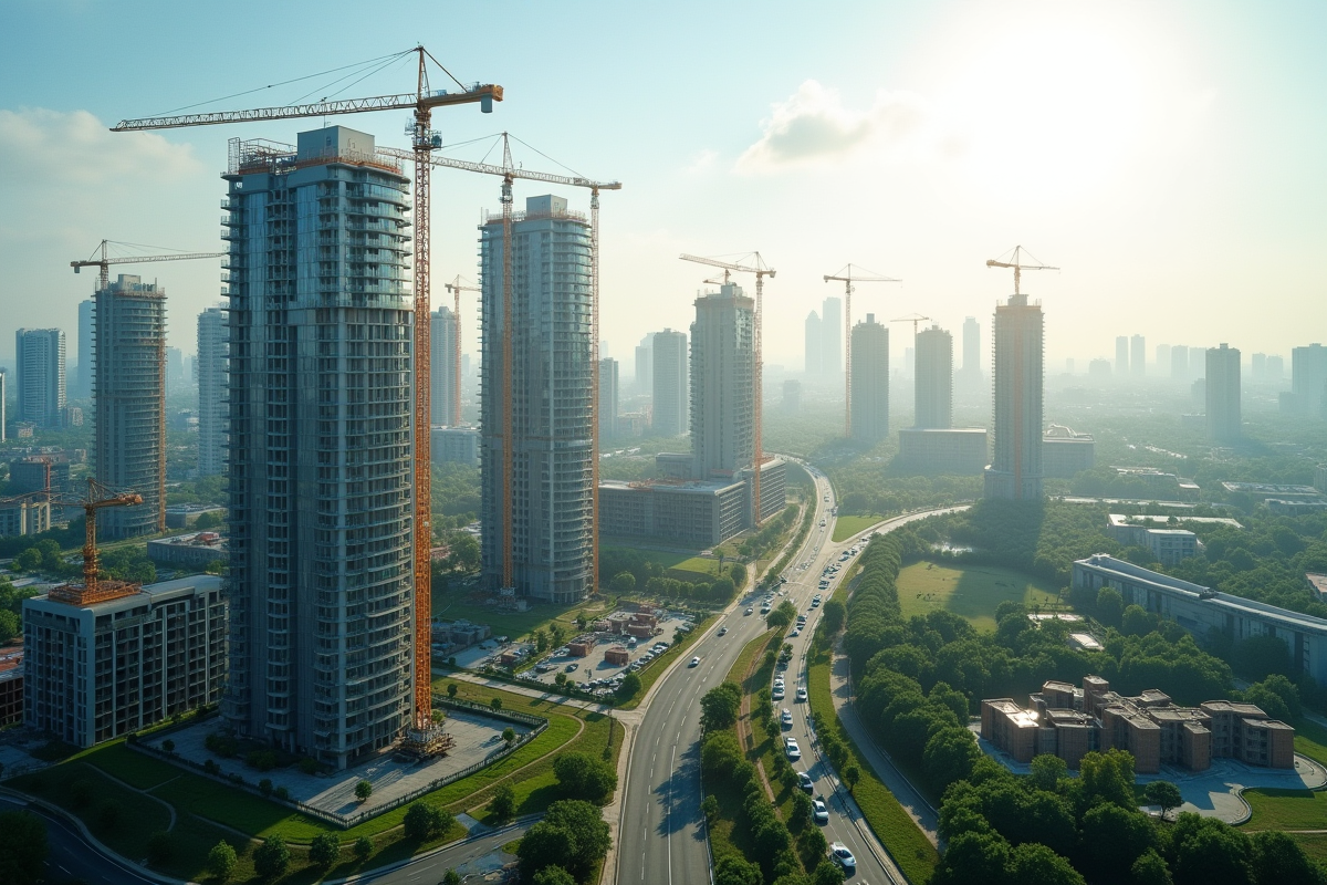 Vue aérienne d une ville en développement immobilier